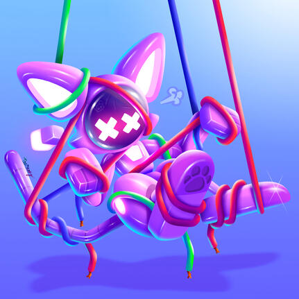 Two robots flying in the night.